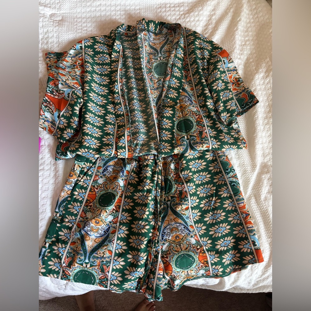 Green Floral Paisley Two-Piece Set